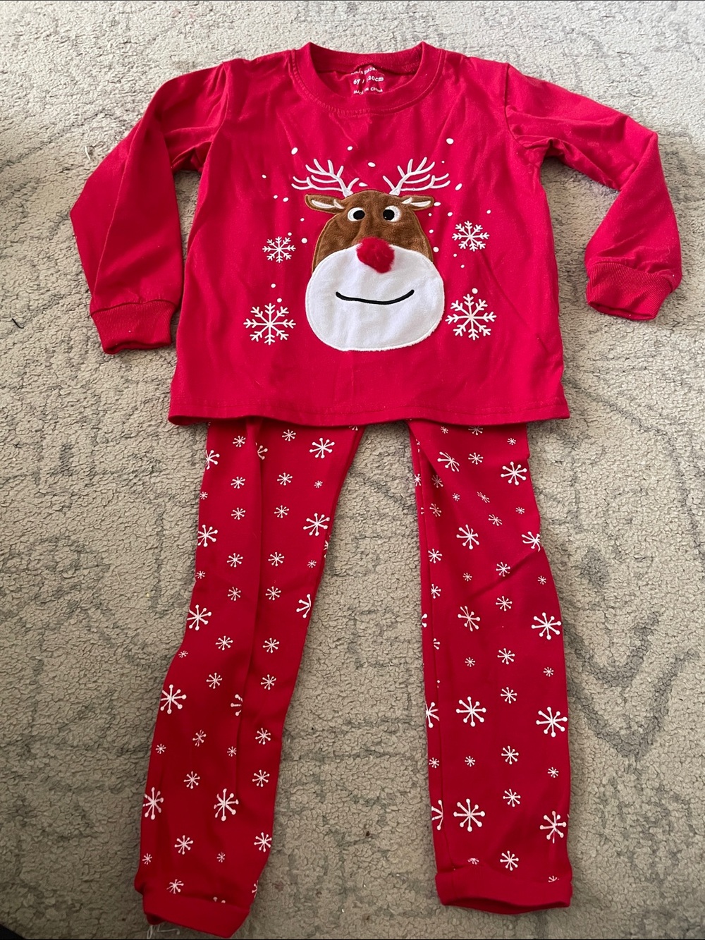 Kids Red Reindeer Holiday Pajama Set - Cozy Long Sleeve and Pants